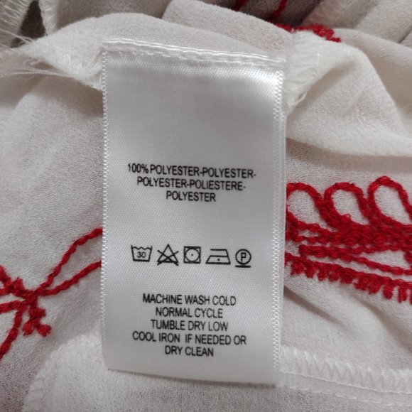 Free People White Chiffon Red Embroidered V Neck Boho Tunic Top - Picture 10 of 16